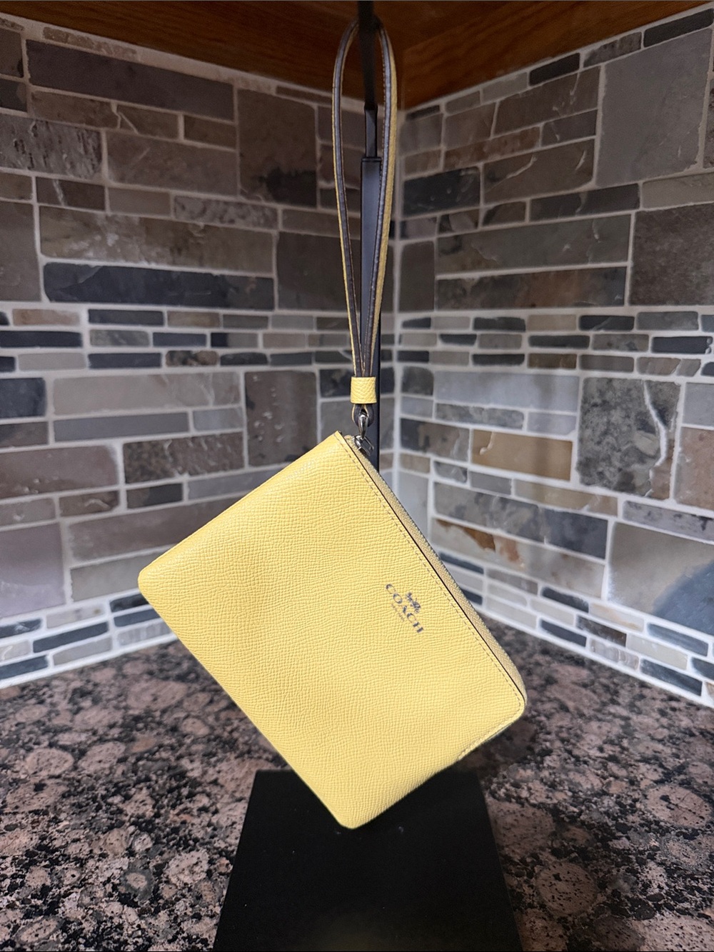 Coach Yellow Leather Wristlet with Strap